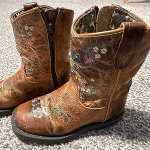 Shyanne Brown Kids Boots with Floral Embroidery